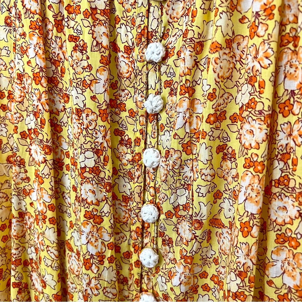 Free People Molly Jo Floral MIDI Dress — Golden Combo (XS) - Picture 7 of 13